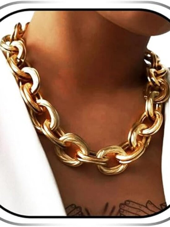 Jewelry - Chunky Gold Cuban Link Choker Necklace – Bold Chain Statement Piece